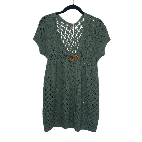 Free People Green Open Knit Crochet 2 Button Top, Size XS #343 - Picture 1 of 11